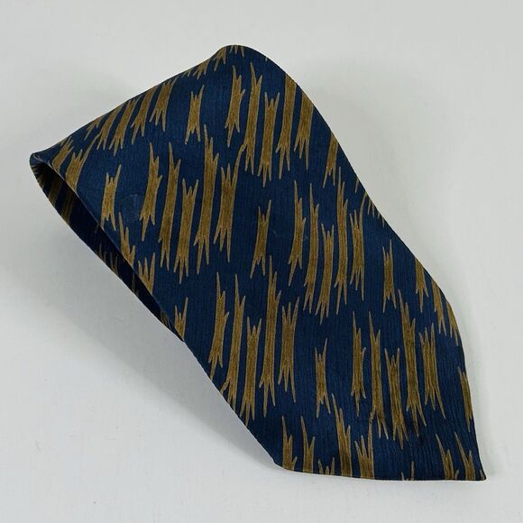 Giorgio Armani Cravatte 100% Silk Necktie Tie Slash Blue Gold 3 1/2 x 56 1/2 - Picture 1 of 3